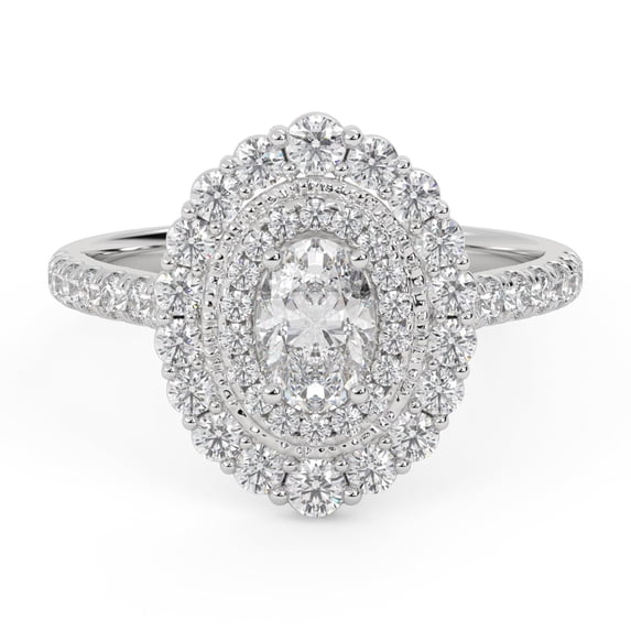 AFFY Double Halo Solitaire Engagement Rings for Women, Center 6x4MM Oval and Round Cut Lab Created Moissanite Ring In 14K Solid White Gold Size 9.5