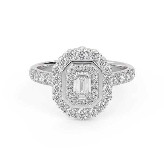 AFFY Double Halo Solitaire Engagement Wedding Rings for Women Center 5X3MM Emerald and Round Cut Lab Created Moissanite Promise Ring Jewelry Gift for Her In 14K White Gold Over Sterling Silver -7