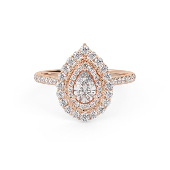AFFY Double Halo Teardrop Engagement Rings for Women, 0.88 Cttw Pear And Round Cut Lab Grown Diamond Ring In 10K Solid Rose Gold F-G, VS-SI Quality Ring Size-5