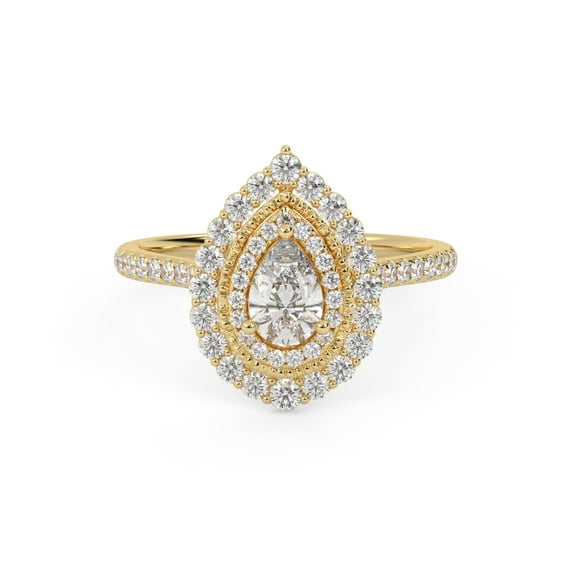 AFFY Double Halo Teardrop Engagement Rings for Women, Center 6x4mm Pear and Round Cut Lab Created Moissanite Ring in 10K Solid Yellow Gold Size-6.5