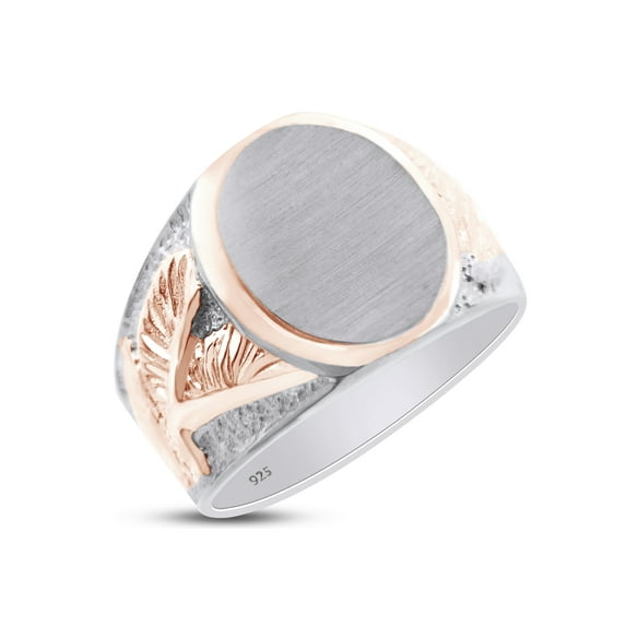 AFFY Eagle Two Tone Men's Signet Ring In 14k White Gold Over 925 Sterling Silver, Ring Size 7.5