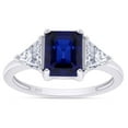 thumbnail image 1 of AFFY Emerald Cut Blue Sapphire & Trillion White Topaz Ring for Women 14K White Gold over Silver-4.5, 1 of 6