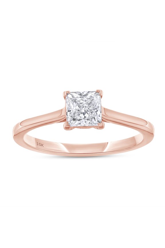 Engagement Ring, 0.50 Carat (ctw) Princess Lab Grown Diamond Solitaire Wedding Promise Ring For Women In 10K Solid Rose Gold Jewelry -9