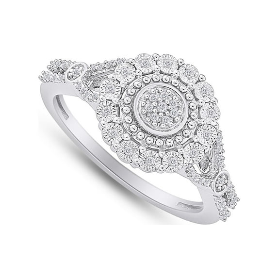 AFFY AFFY Engagement Ring for Women, 0.10CT Miracle Set Natural Diamond 14K White Gold over Silver-10