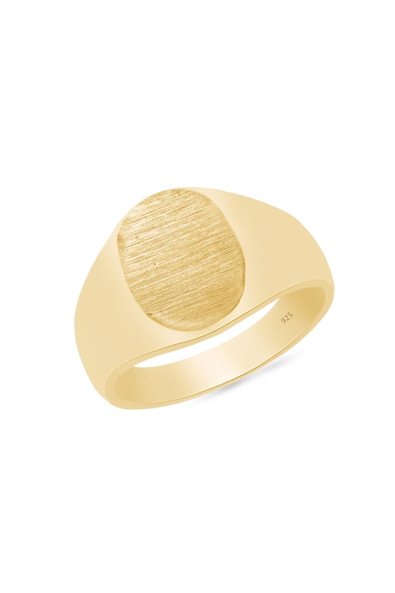 Engravable Men's Signet Ring In 14K Yellow Gold Plated 925 Sterling Silver Gift For Mens, Ring Size 11