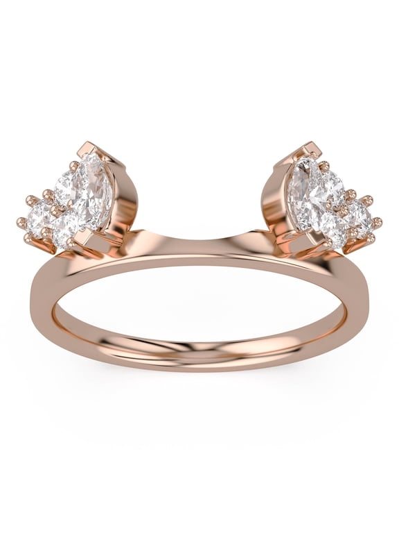 Enhancer Guard Ring for Women Marquise & Round Lab Grown Diamond Stackable Wedding Band In 14k Rose Gold Plated Sterling Silver Jewelry for Her Size 6.5