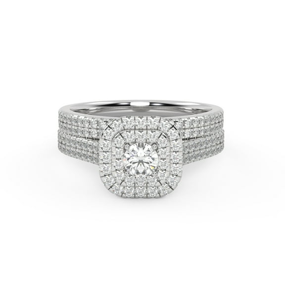 AFFY Eternity Double Row Halo Bridal Set Ring for Women, 1.00 Carat (ctw) Round Cut Lab Grown Diamond Engagement Wedding Ring In 14K White Gold Over Sterling Silver F-G-H, SI Quality -5.5