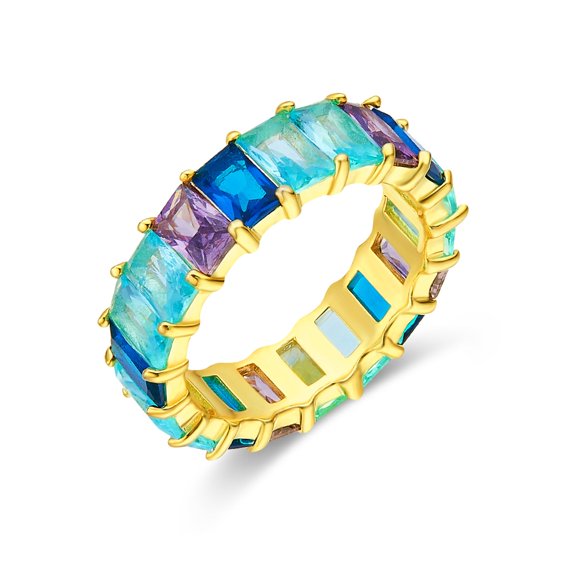 AFFY Eternity Rainbow Ring 18K Yellow Gold Plated Emerald-Cut Multi Color AAA Created-Gemstone Rainbow Ring, Stackable Ring, Wedding Band for Women, Gift For Her-9