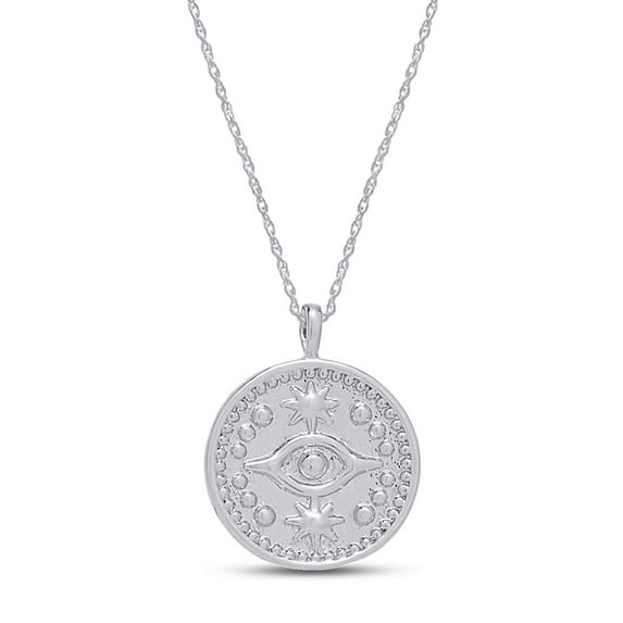 AFFY Evil Eye Coin Pendant Necklace in 14k White Gold Over Sterling Silver jewelry For Women With 18" Rope Chain