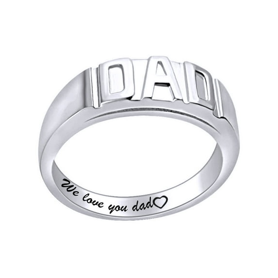 AFFY Father's Day Jewelry Gifts 14K White Gold over Silver Men's DAD Band Ring-9.5