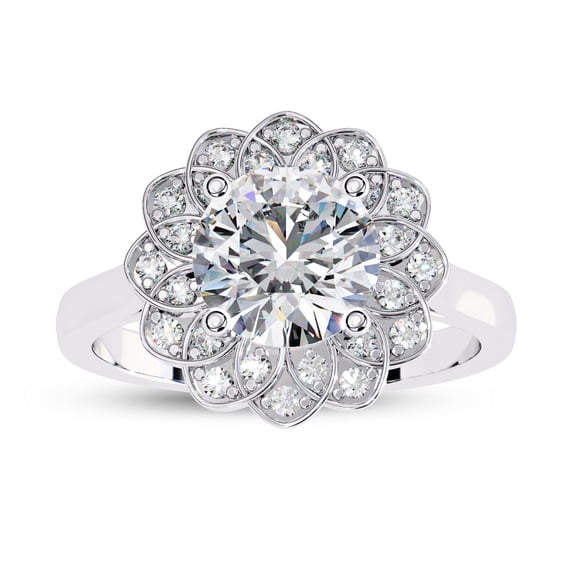 AFFY Floral Halo Solitaire Engagement Ring for Women, Center 7mm Round Cut Lab Created Moissanite Ring in 14K Solid White Gold Size-9.5