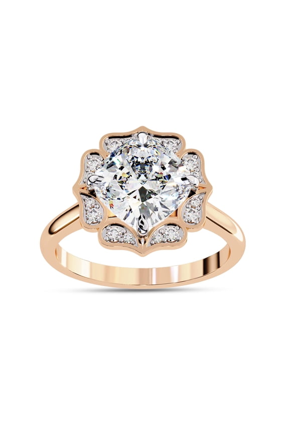 Floral Halo Solitaire Engagement Wedding Rings for Women Center 9MM Cushion and Round Lab Created Moissanite Ring Jewelry Gift for Her In 10K Solid Rose Gold Size 10