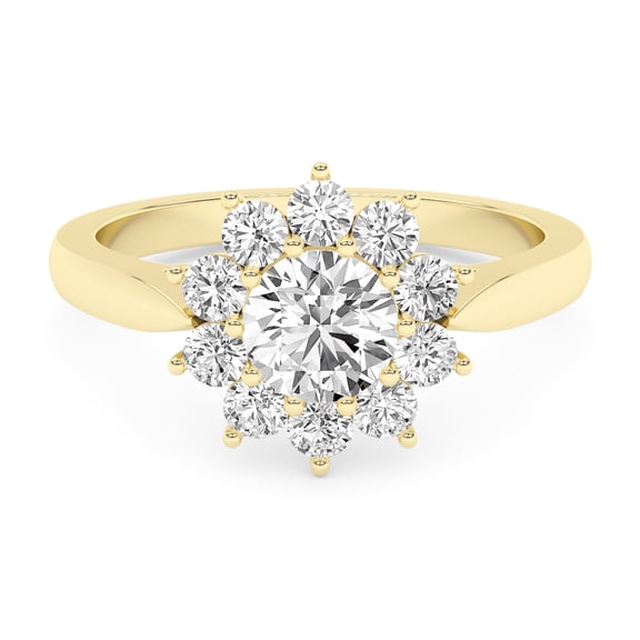 AFFY Floral Style Engagement Ring For Women, 0.80 Carat (ctw) Lab Created Moissanite Halo Promise Ring For Her In 14k Yellow Gold Over Sterling Silver | VVS1 Quality Ring Size-9.5