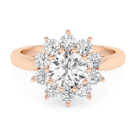 AFFY Floral Style Engagement Ring For Women, 1.60 Carat (ctw) Lab Created Moissanite Halo Promise Ring For Her In 10k Solid Rose Gold | VVS1 Quality Ring Size-4.5