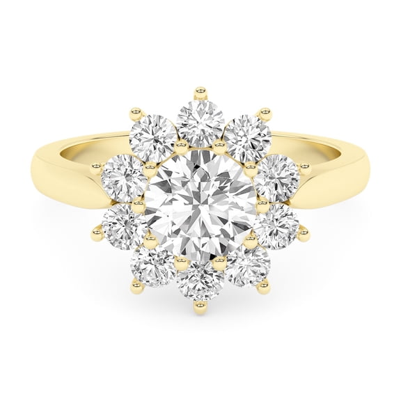 AFFY Floral Style Engagement Ring For Women, 1.60 Carat (ctw) Lab Created Moissanite Halo Promise Ring For Her In 10k Solid Yellow Gold | VVS1 Quality Ring Size-9