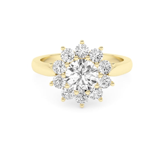 AFFY Floral Style Engagement Ring For Women, 1.60 Carat (ctw) Lab Created Moissanite Halo Promise Ring For Her 14K Solid Yellow Gold, Ring Size 5
