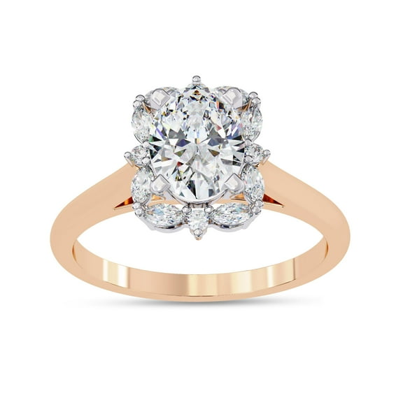 AFFY Floral Style Halo Solitaire Engagement Rings For Women Center 8x6mm Oval Cut Lab Created Moissanite Wedding Anniversary Ring in 14K Rose Gold Plated 925 Sterling Silver Size-8.5