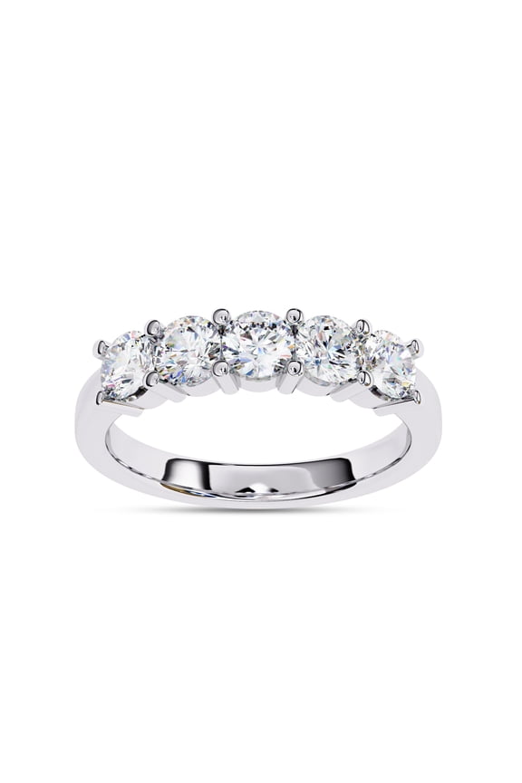 Half Eternity 5 Stone Wedding Band Rings for Women, Round Cut Lab Created Moissanite Anniversary Ring in 14K White Gold Over Sterling Silver Size 10