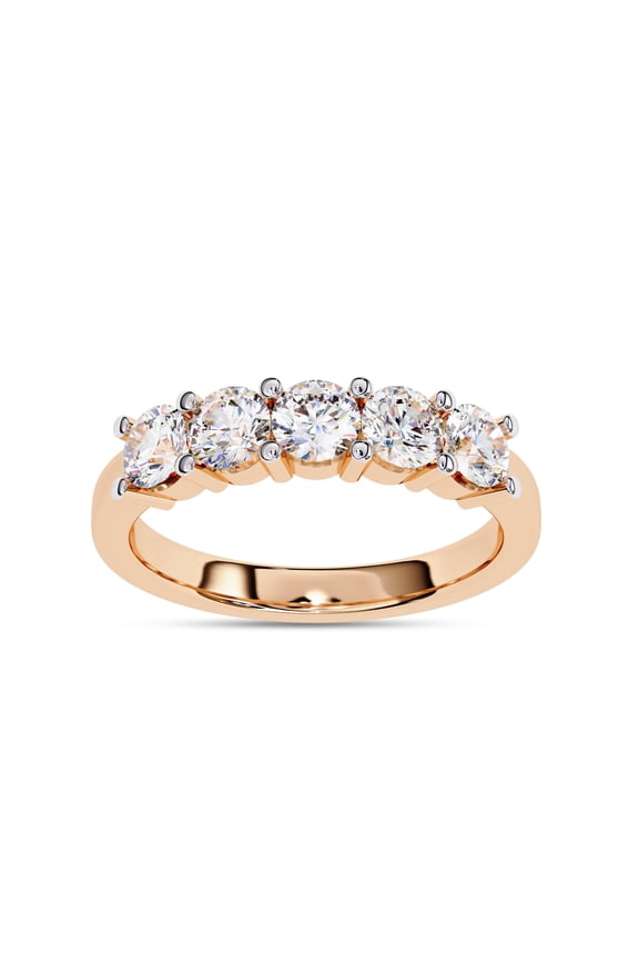 Half Eternity 5 Stone Wedding Band Rings for Women, Round Cut Lab Created Moissanite Anniversary Ring in 10K Solid Rose Gold Size 10