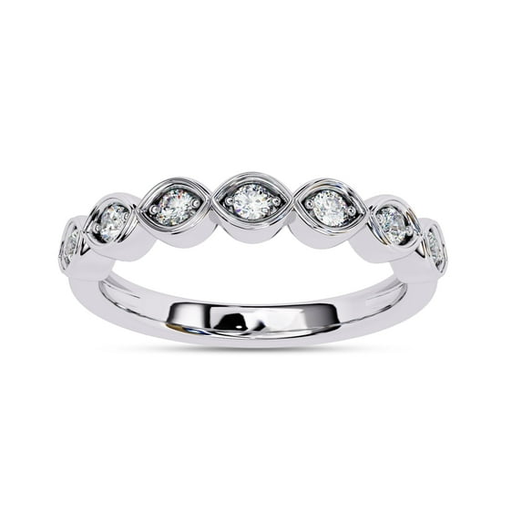 AFFY Half Eternity 7 Stone Wedding Band Ring for Women, 0.20 Carat (ctw) Round Cut Lab Grown Diamond Ring in 10K Solid White Gold Jewelry Gift for Her F-G, VS-SI Quality Size-4