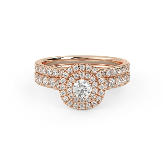 AFFY Half Eternity Double Halo Solitaire Bridal Set Ring for Women, 1.10 Carat (ctw) Round Cut Lab Grown Diamond Engagement Wedding Ring In 10K Solid Rose Gold F-G, VS-SI Quality -5