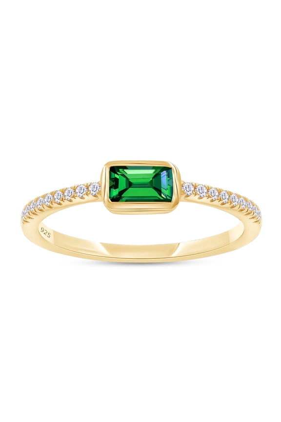 Half-Eternity Engagement Ring, 3X5MM Radiant Shape Zambian Emerald Lab Grown Gemstone & Created Moissanite Wedding Promise Ring In 14K Yellow Gold Over Sterling Silver(0.35 Cttw)-5