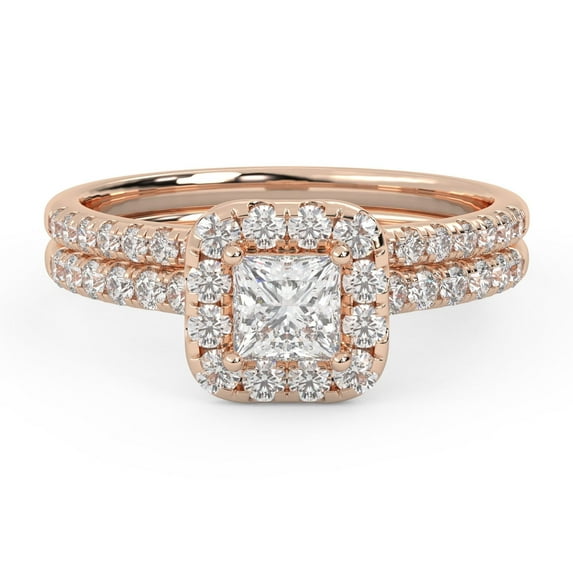 AFFY Half Eternity Halo Bridal Set Rings for Women, IGI Certified 0.95 Carat (ctw) Princess And Round Cut Lab Grown Diamond Engagement Wedding Ring 14K Solid Rose Gold F-G, VS-SI Quality Ring-10