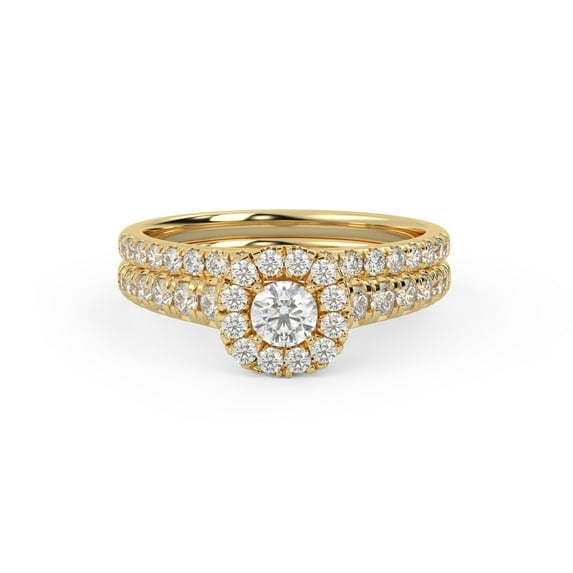 AFFY Half Eternity Halo Solitaire Bridal Set Ring for Women, 0.80 Carat (ctw) Round Cut Lab Grown Diamond Engagement Wedding Ring In 10K Solid Yellow Gold F-G, VS-SI Quality -4