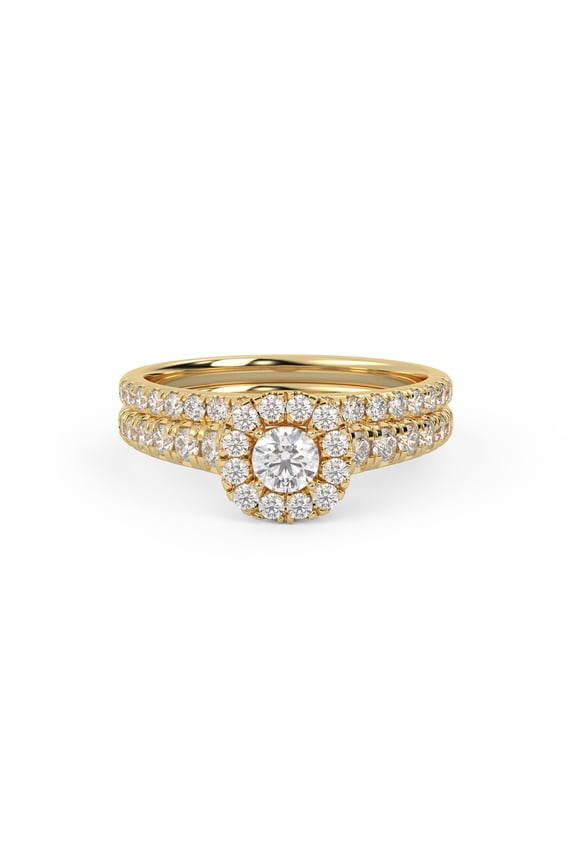 Half Eternity Halo Solitaire Bridal Set Ring for Women, 0.80 Carat (ctw) Round Cut Lab Grown Diamond Engagement Wedding Ring In 14K Yellow Gold Over Sterling Silver F-G-H, SI Quality -9