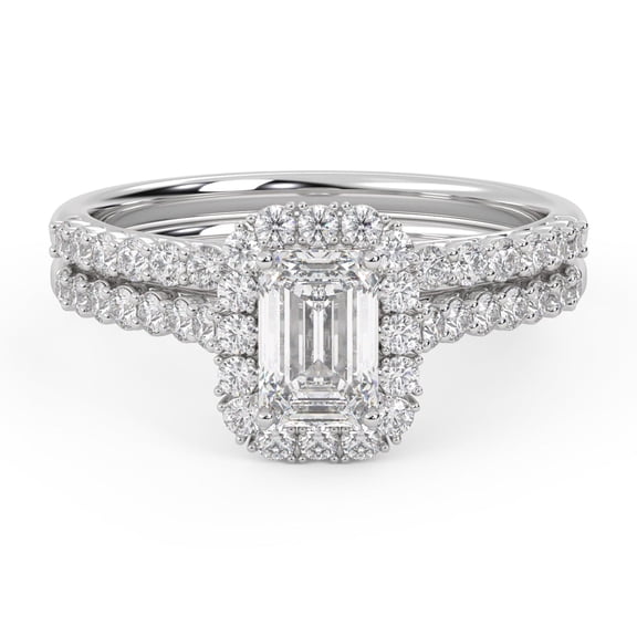 AFFY Half Eternity Halo Solitaire Bridal Set Ring for Women, 1.20 Carat (ctw) Emerald Cut Lab Grown Diamond Engagement Wedding Ring In 14K White Gold Over Sterling Silver F-G-H, SI Quality -9