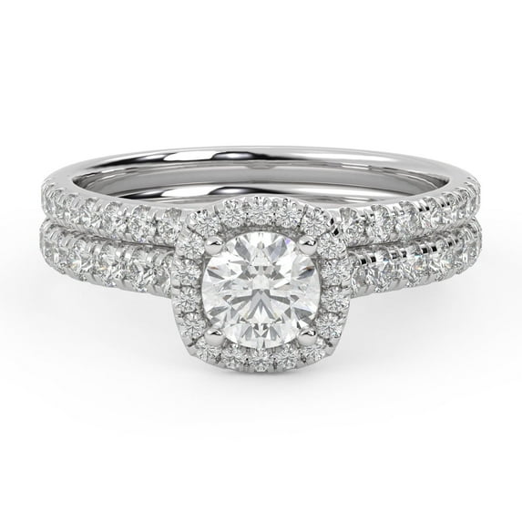 AFFY Half Eternity Halo Solitaire Bridal Set Rings for Women, IGI Certified 1.15 Carat (ctw) Round Cut Lab Grown Diamond Engagement Wedding Ring 18k Solid White Gold F-G, VS-SI Quality Size-7