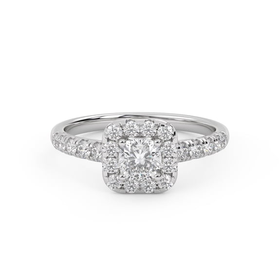 AFFY Half Eternity Halo Solitaire Engagement Rings for Women, 0.95 Carat (ctw) Cushion And Round Ct Lab Grown Diamond Ring In 10K Solid White Gold F-G, VS-SI Quality Ring Size-4