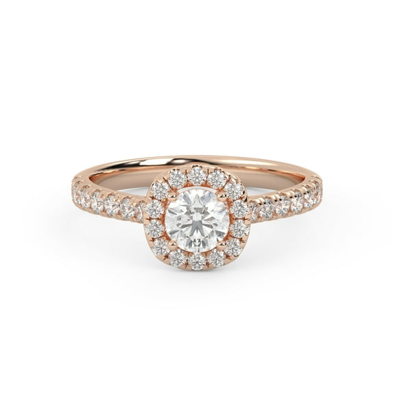 AFFY Half Eternity Halo Solitaire Engagement Rings for Women, IGI Certified 1.00 Carat (ctw) Round Cut Lab Grown Diamond Ring In 18k Solid Rose Gold F-G, VS-SI Quality Ring Size-10