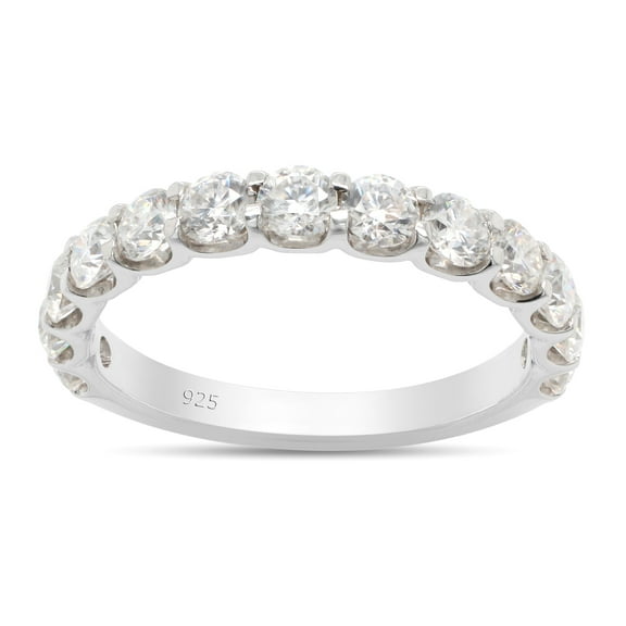 AFFY Half Eternity Ring for Women,1.20CT Round Lab Created Moissanite Wedding Band in 14K White Gold over Sterling Silver Size-5.5