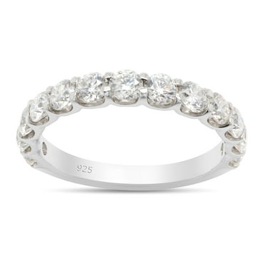 AFFY Half Eternity Ring for Women,1.20CT Round Lab Created Moissanite Wedding Band in 14K White Gold over Sterling Silver Size-9.5