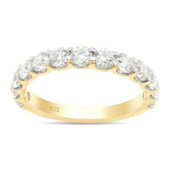 AFFY Half Eternity Ring for Women,1.20CT Round Lab Created Moissanite Wedding Band in 14K Yellow Gold over Sterling Silver Size-7