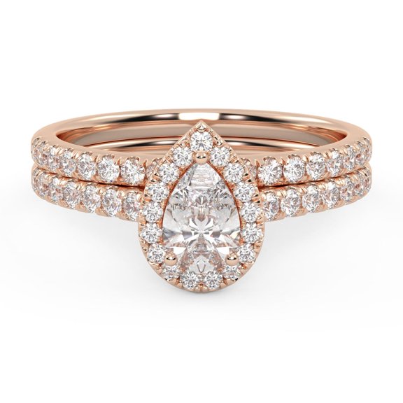 AFFY Half Eternity Teardrop Halo Solitaire Bridal Set Ring for Women, IGI Certified 0.80 Carat (ctw) Pear Cut Lab Grown Diamond Engagement Wedding Ring In 14K Solid Rose Gold F-G, VS-SI Quality -6