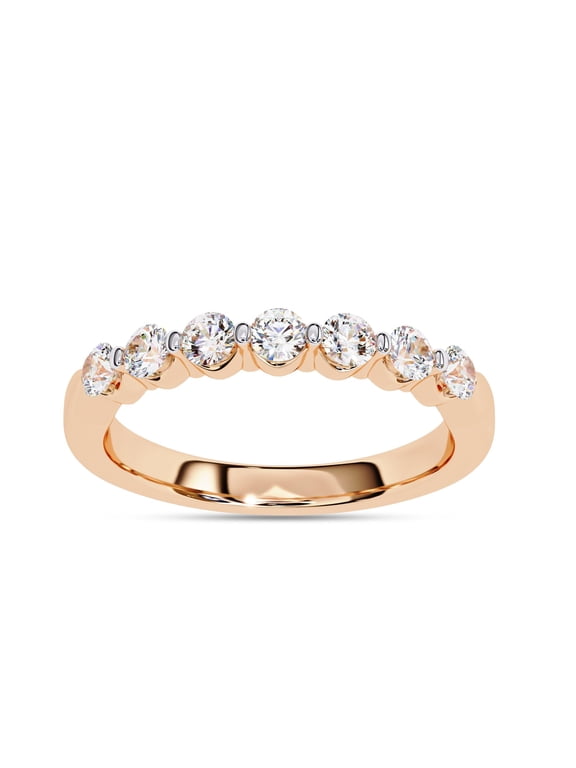 Half Eternity Wedding Band Ring for Women, 0.50 Carat (ctw) Round Cut Lab Grown Diamond Ring In 14K Rose Gold Over Sterling Silver F-G-H, SI Quality Gifts For Her 1/2 Ctw Ring Size-4