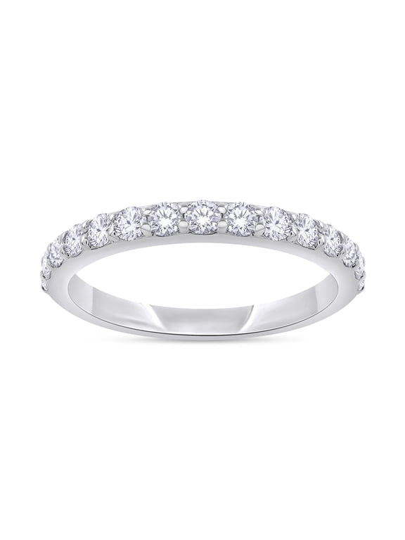 Half Eternity Wedding Band Ring for Women, 0.50 Carat (ctw) Round Cut Lab Grown Diamond Ring in 14K White Gold Plated 925 Sterling Silver FGH, SI Quality Size-6.5