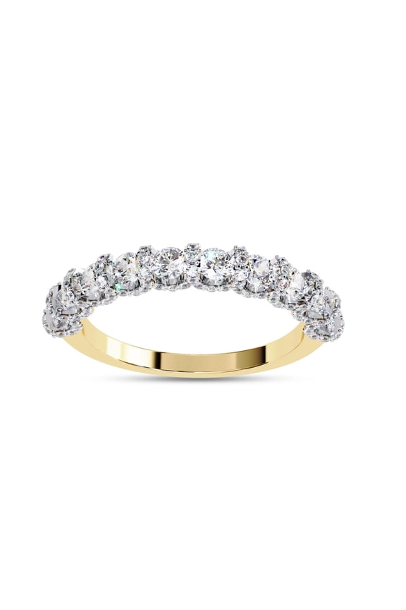 Half Eternity Wedding Band Ring for Women, 0.95 Carat (ctw) Round Cut Lab Grown Diamond Cluster Ring In 14K Yellow Gold Over Sterling Silver F-G-H, SI Quality Gifts For Her Ring Size-6