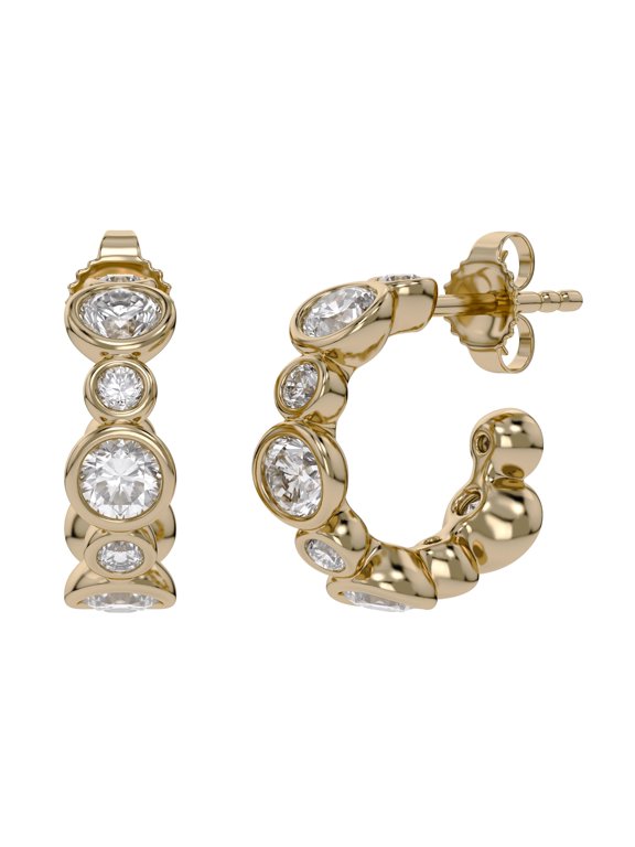 Half Hoop Earrings for Women 1.95 Carat (ctw) Round Lab Grown Diamond Bezel set hoops in 14K Solid Yellow Gold Jewelry for Her