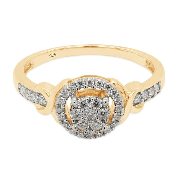 AFFY Halo Cluster Engagement Ring for Women, 0.25CT Round Moissanite Diamond|14K Yellow Gold over Sterling Silver-7.5