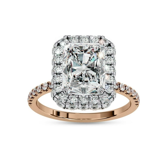 AFFY Halo Solitaire Engagement Rings for Women Center 8.2x6.2mm Radiant and Round Cut Lab Created Moissanite Anniversary Promise Ring in 10K Solid Rose Gold Size-5