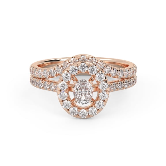 AFFY Halo Engagement Ring With Curved Band Bridal Set Ring for Women, 4.5x3.5mm Oval and Round cut Lab Created Moissanite Ring in 10k Solid Rose Gold Size-8.5