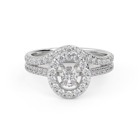 AFFY Halo Engagement Ring With Curved Band Bridal Set Ring for Women, 4.5x3.5mm Oval and Round cut Lab Created Moissanite Ring in 14K White Gold Over Sterling Silver Size-6.5