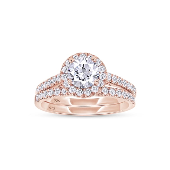 AFFY Halo Engagement Ring Set for Women, 1.00 Carat Round Lab Grown Diamond Wedding Bridal Ring Set In 14K Rose Gold Over Sterling Silver Jewelry Gifts For Her (1.00 Cttw)-10