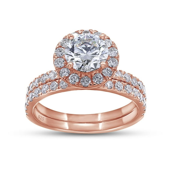 AFFY Halo Engagement Ring Set for Women, 2.00 Carat Center 6.5MM Round Lab Grown Diamond Wedding Bridal Ring Set In 14K Rose Gold Over Sterling Silver Jewelry Gifts For Her (2.00 Cttw)-10