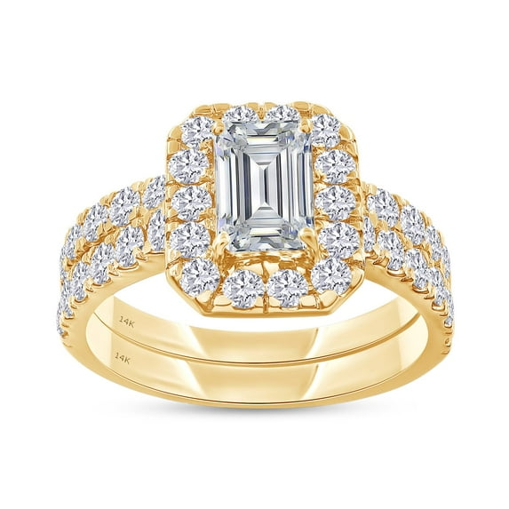 AFFY Halo Engagement Ring Set for Women, 2.00 Carat (ctw) Emerald & Round Shape Lab Grown Diamond Wedding Bridal Ring Set In 14K Solid Yellow Gold Jewelry Gifts For Her-5