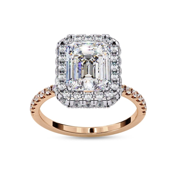 AFFY Halo Engagement Rings for Women |Center 8.5X6.5MM Emerald Cut Lab Created Moissanite Solitaire Promise Rings for Her in 10K Solid Rose Gold, Ring Size 8