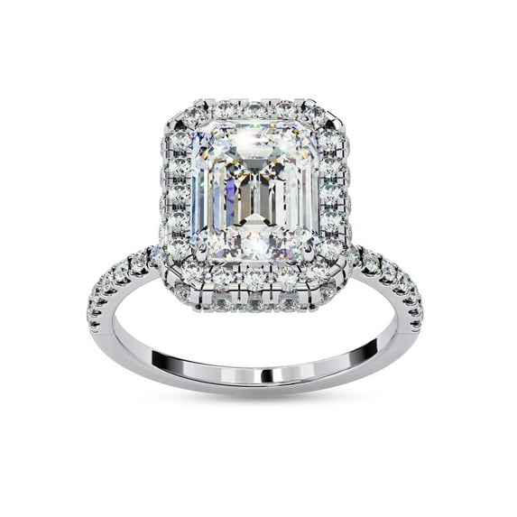 AFFY Halo Engagement Rings for Women |Center 8.5X6.5MM Emerald Cut Lab Created Moissanite Solitaire Promise Rings for Her in 10K Solid White Gold, Ring Size 7.5